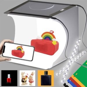 DUCLUS Mini Photo Studio Light Box,Portable Folding Photography Light Tent kit with 40pcs LED Light + 6 Kinds Color Backgrounds for Small Size Products