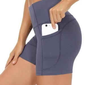 THE GYM PEOPLE High Waist Yoga Shorts for Women’s Tummy Control Fitness Athletic Workout Running Shorts with Deep Pockets